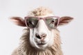 A Sheep, Funny sheep wearing sunglasses isolated on white background. Generative AI