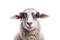 A Sheep, Funny sheep wearing sunglasses isolated on white background. Generative AI