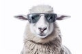 A Sheep, Funny sheep wearing sunglasses isolated on white background. Generative AI