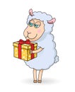 Sheep with gift box Royalty Free Stock Photo