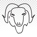 Sheep or goat head with horns line art icon for apps or website