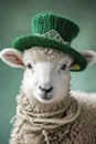 Sheep in a hat for St. Patrick's Day. Selective focus. Royalty Free Stock Photo