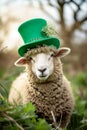 Sheep in a hat for St. Patrick's Day. Selective focus. Royalty Free Stock Photo