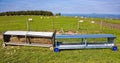 Sheep Hay Feeder on Hill Farm in England Royalty Free Stock Photo