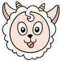 A sheep head with a cute smiling face with two horns. carton emoticon. doodle icon drawing