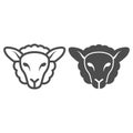 Sheep head line and solid icon, Farm animals concept, lamb sign on white background, silhouette of sheep face icon in Royalty Free Stock Photo