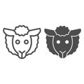 Sheep head line and solid icon. Minimal sheep face symbol, farm lamb. Animals vector design concept, outline style Royalty Free Stock Photo