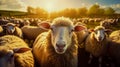 Sheep herd at green field Royalty Free Stock Photo