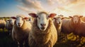 Sheep herd at green field Royalty Free Stock Photo
