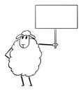 Sheep Holding Empty Sign, Vector Cartoon Illustration