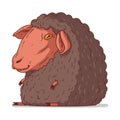 A Sheep, isolated vector illustration. Funny cartoon picture of a calm soft ewe sitting. A drawn lamb sticker