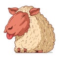 A Sheep, isolated vector illustration. Funny cartoon picture of a ewe sticking its tongue. A drawn lamb sticker Royalty Free Stock Photo