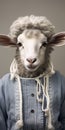 Photorealistic Portrait Of A Sheep In Knitwear With Braids