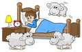 Sheep jumping over the bed of a sleepless man Royalty Free Stock Photo
