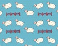 Sheep Jumping Over The Fence Pattern Retro. Vector Isolated Background.