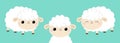 Sheep lamb face head icon set. Sleeping eyes. Cloud shape. Cute cartoon kawaii funny smiling baby character. Nursery decoration. Royalty Free Stock Photo