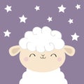 Sheep lamb sleeping face head icon. Cloud shape. Cute cartoon kawaii funny smiling baby character. Nursery decoration. Sweet