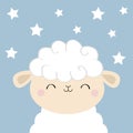 Sheep lamb sleeping face head icon.Cute cartoon kawaii funny smiling baby character. Cloud shape fur. Sweet dreams. Nursery