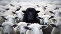 Sheep and lambs in a flock. Black sheep and white sheep. Generative AI Royalty Free Stock Photo