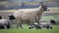 Sheep and lambs running in a field Royalty Free Stock Photo