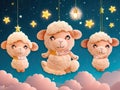 sheep lambs in the sky with stars as eid al adha islamic festival banner