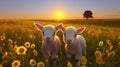 Sheep and lambs. Two little baby goats playing in the meadow. Royalty Free Stock Photo