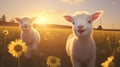 Sheep and lambs. Two little baby goats playing in the meadow. Royalty Free Stock Photo