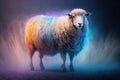 Sheep Lion Background Burst Of Light Blue Purple. Generative AI
