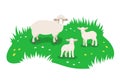 Sheep and two cute little lambs grazing in green meadow Royalty Free Stock Photo