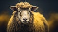 A sheep with a long, shaggy mane standing in front of the camera, AI