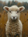 Sheep looks at the camera in field. Cute little lamb Royalty Free Stock Photo