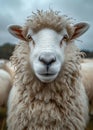 Sheep looks at the camera. Sheep is standing on a green field Royalty Free Stock Photo