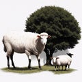 sheep lying in front of another isolated on a white background. Royalty Free Stock Photo