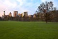 Sheep Meadow at Central Park and Midtown skyline Royalty Free Stock Photo
