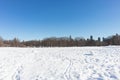 Sheep Meadow Covered in Snow at Central Park in New York City with no people during Winter Royalty Free Stock Photo