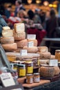 Sheep Milk Cheese. Organic produce for sale at market.