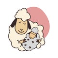 Sheep mother with lamb on white background.