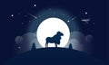 Sheep at Mountain Moonlight Silhouette