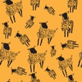 Sheep on orange background. Vector seamless pattern