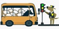 Sheep passengers wolf bus driver dog policeman traffic light vector graphics Royalty Free Stock Photo