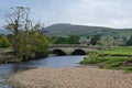 Sheep Pasture by River Ure, Haylands Bridge, Hawes, North Yorkshire, England, UK Royalty Free Stock Photo