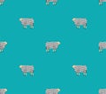 Sheep pixel art pattern seamless. ewe 8 bit background. pixelated Vector texture