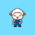 Sheep Plumber Cute Creative Kawaii Cartoon Mascot Logo Royalty Free Stock Photo