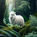 Sheep in the rainforest of New Zealand. Long exposure. generative AI