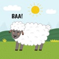 A sheep saying baa print. Cute farm character on a green pasture making a sound Royalty Free Stock Photo