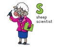 Sheep scientist. Animals profession ABC Alphabet S