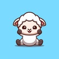 Sheep Sitting Excited Cute Creative Kawaii Cartoon Mascot Logo