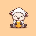 Sheep Sitting Gold Coin Cute Creative Kawaii Cartoon Mascot Logo