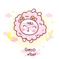 Sheep sleep cartoon and moon vector. Series: Magic sleeping time sweet dream pastel color, Kawaii animals girly