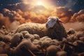 Sheep sleep cloud sky. Generate Ai